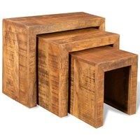 Solid Antique-style Mango Wood Set of 3 Nesting Tables Durable Table vidaXL