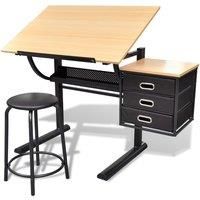 Tiltable Tabletop Drawing Table with Stool Home Office Workstation vidaXL