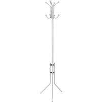 vidaXL White Metal Coat Stand - Freestanding Hat Rack with Ball Hooks for Hallways/Bedrooms, 41x41x179 cm, Triangular Stable Base