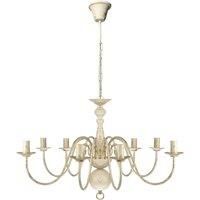 vidaXL Antique White Metal Chandelier- Classic Design, Easy Ceiling Mount, 8 x E14 Bulb Sockets, Living Room and Office Pendant Lamp