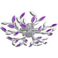 vidaXL Ceiling Lamp, Purple & White, Contemporary Design with Acrylic Crystal Leaf Arms, Metal Base, 5 E14 Bulb Socket, Easy Assembly, Ideal for Living Room, Bedroom, Kitchen, Office, Hallway