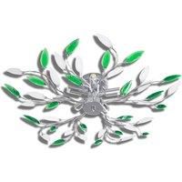 vidaXL Green & White Ceiling Lamp with Acrylic Crystal Leaf Arms - 70 x 15 cm Modern Design Light Fixture for Living Room, Bedroom, Kitchen, and Office