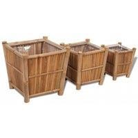 vidaXL 3x Raised Bed with Nylon Lining Bamboo Outdoor Garden Pots