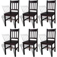 vidaXL Dining Chairs 6 pcs Dark Brown Pinewood NEW