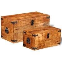 vidaXL Rough Mango Wood Storage Chests Set of 2 Boxes Cases Trunks for Toy/Craft/Tool