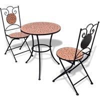 vidaXL 3 Piece Bistro Set in Terracotta with Ceramic Tile Finish - Round Table and Chairs, Powder-Coated Iron Frame Suitable for Patio or Balcony