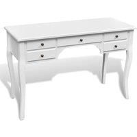 vidaXL Wooden French Desk with Curved Legs and 5 Drawers, Brown