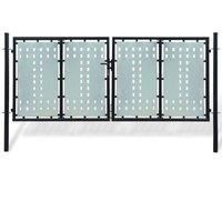vidaXL Double Door Fence Gate 300x175cm Black with Lock Patio Barrier Entryway