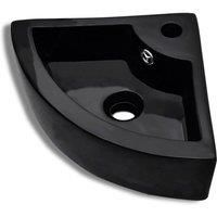 vidaXL Wash Basin with Overflow, Contemporary Chic Black Ceramic Bathroom Sink, Easy to Clean, 45x32x12.5 cm – Faucet Ready