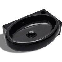 vidaXL Ceramic Bathroom Sink Basin Faucet/Overflow Hole Home Indoor Bathroom Hand Washing Room Powder Room Plumbing Wash Basin Sink Black Round