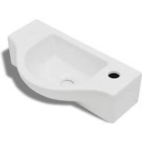 vidaXL Compact Ceramic Bathroom Cloakroom Sink Basin with Faucet Hole White Wall Hung
