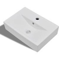VidaXL Ceramic Rectangular Bathroom Sink Basin Faucet/Overflow Hole - White