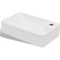 VidaXL Ceramic Rectangular Bathroom Sink Basin with Faucet Hole - White
