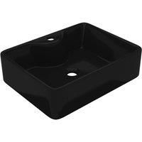 vidaXL Ceramic Bathroom Sink Basin with Faucet Hole Black Square Counter Top