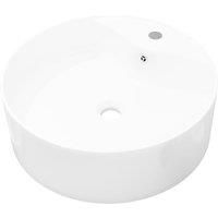 VidaXL Ceramic Round Bathroom Sink Basin with Faucet & Overflow Hole - White