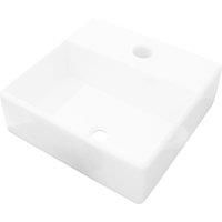 vidaXL Ceramic Square Sink Basin with Faucet Hole - White