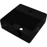 vidaXL Ceramic Bathroom Sink Basin with Faucet Hole Black Square Counter Top