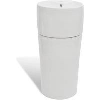 VidaXL Ceramic Round Standing Bathroom Sink Basin Faucet/Overflow Hole - White