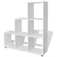 vidaXL White Bookcase Display Shelf - Staircase-Inspired Design with 6 Open Compartments, Made from Melamine faced Engineered Wood; Ideal for Home Office, Living Room