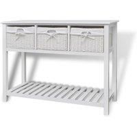 vidaXL White Storage Sideboard with Woven Baskets – MDF and Paulownia Wood Constructed Hallway, Living Room, Dining Room Storage, Scandinavian Style