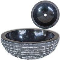 vidaXL Elegant Round Wash Basin in Black Marble - Stylish Textured Surface, Easy-to-Clean, Standard Drain Hole 40 cm Diameter
