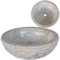 vidaXL Cream Marble Wash Basin - Stylish Natural Stone Bathroom Sink Featuring Rough Outer Surface with Elegant Round Shape