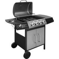 vidaXL Gas Barbecue Grill 4+1 Cooking Zone Black and Silver Outdoor Garden BBQ