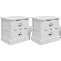 vidaXL French Bedside Cabinets in White – Compact Multi-Purpose Furniture with 2 Drawers– Paulownia Wood, MDF, and Plywood – Ideal for Bedroom and Living Space – Set of 2
