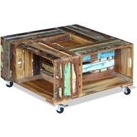 vidaXL Antique-Style Coffee Table - Multicolour Reclaimed Wood Square Table with Wheels, Handmade, Polished/Painted/Lacquered, 70x70x35 cm
