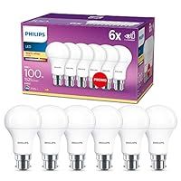 Philips LED B22 Frosted 6 Pack Light Bulbs - 13 W (100 W) [Warm White] EyeComfort Non Dimmable for Indoor Home Lighting