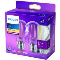 Philips LED Classic A60 Light Bulb 2 Pack [E27 Edison Screw] 7W - 60W Equivalent, Warm White (2700K), Non Dimmable