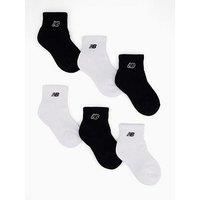 New Balance Unisex Kids Patch Logo 6 Pack Socks - White/Black - Multi