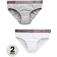 Calvin Klein Girl's 2 Pack-Bikini, Multicoloured (1 Grey Heather / 1 White 033), 128 (Size: 8-10) (Pack of 2)