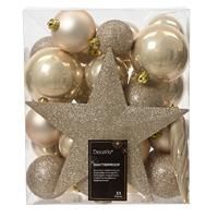 Bauble & Star Combo - Gold Pearl Xmas Tree Decorations - Shatterproof Balls