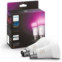 PHILIPS HUE White & Colour Ambiance Bluetooth LED Bulb  B22, 1100 Lumens, Twin Pack, White