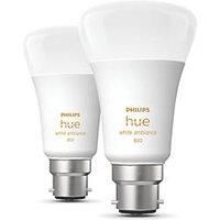 Philips Hue White Ambiance Smart Bulb Twin Pack LED [B22 Bayonet Cap] - 800 Lumens (60W equivalent). Works with Alexa, Google Assistant and Apple Homekit