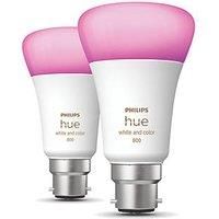 Philips Hue White & Colour Ambiance Smart Bulb Twin Pack LED [B22 Bayonet Cap] - 800 Lumens (60W equivalent). Works with Alexa, Google Assistant and Apple Homekit