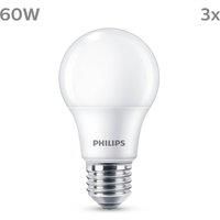 PHILIPS LED Frosted A60 Light Bulb 3 Pack [Warm White 2700K - E27 Edison Screw] 60W, Non Dimmable. for Home Indoor Lighting