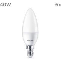 PHILIPS LED Frosted B35 Candle Light Bulb 6 Pack [Warm White 2700K - E14 Small Edison Screw] 40W, Non Dimmable. for Home Indoor Lighting