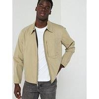 Calvin Klein Jeans Zip Thru Cotton Overshirt Jacket - Beige