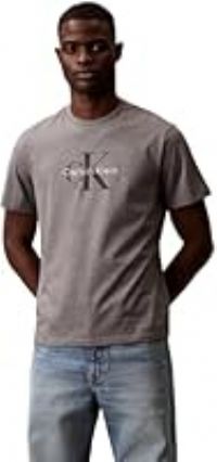 Calvin Klein Jeans Men/'s SS Hero Monologo Tee 20s LV04RB862G Graphic Tees, Grey (Med Grey HTR), S