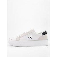Calvin Klein Women’s Nylon Mix Logo Flatform Vulcanised Trainers, White (Bright White/Black), 6