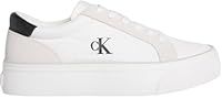 Calvin Klein Women’s Nylon Mix Logo Flatform Vulcanised Trainers, White (Bright White/Black), 7
