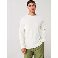 Calvin Klein Men’s Waffle Badge Long Sleeve Top with Round Neck, Beige (Tofu), XXL