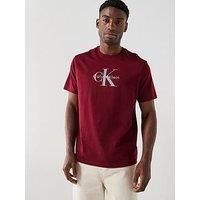 Calvin Klein Men/'s Short Sleeve Monologo Cotton T-Shirt, Red (Deep Rouge), L