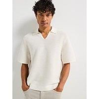 Calvin Klein Textured Revere Collar Knitted Polo Shirt - Off White