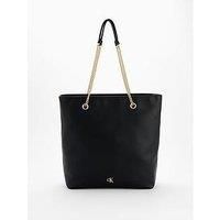 Calvin Klein Monogram Chain Tote Bag & Black