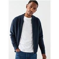 Calvin Klein Cashmere Blend Zip Thru Knitted Cardigan - Dark Blue