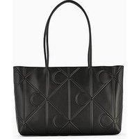 Calvin Klein Embroidered Leather Tote Bag - Black