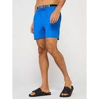 Calvin Klein Men’s Medium Double Swim Shorts with Logo Waistband, Blue (Patch of Blue), S